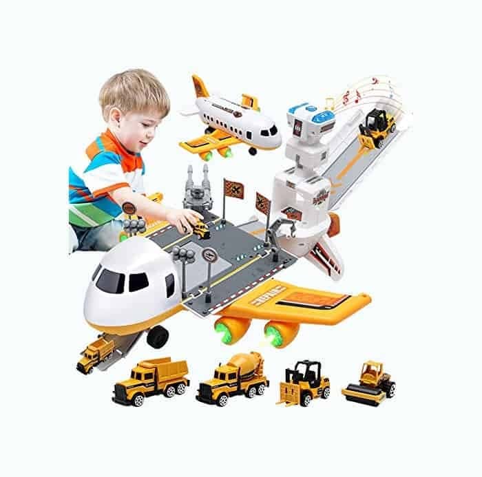 Airplane Toy Set with 4 Mini Construction Cars