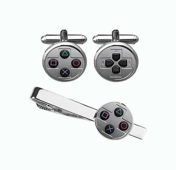 Console Button Cufflinks & Tie Clip