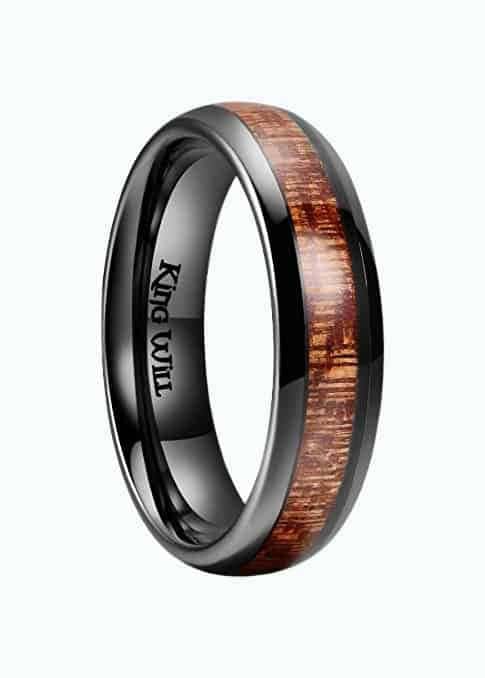 Black Domed Koa Wood Ceramic Ring