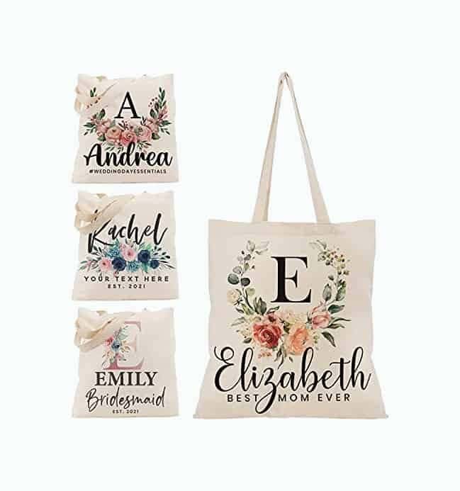 Personalized Floral Tote Bag