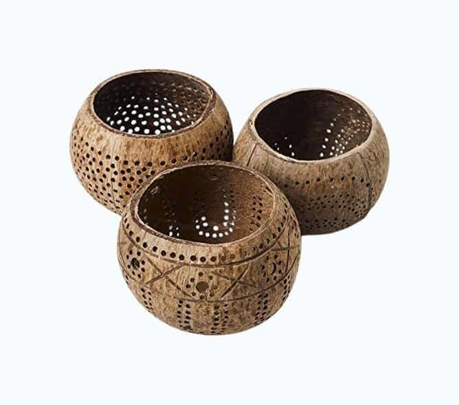 Coconut Shell Wood Candle Holders (Set of 3)