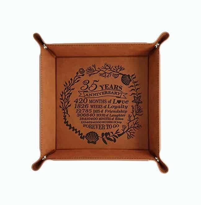 Engraved Leather Tray with Corals Design