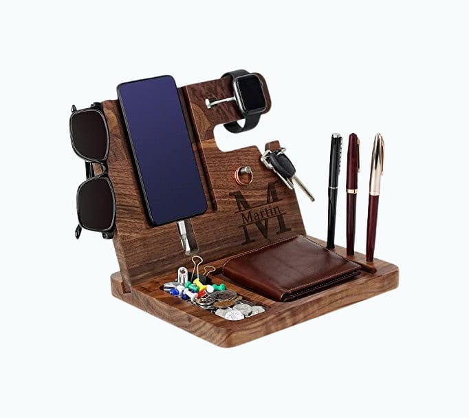 Wooden Phone Docking Station - Engraved Nightstand Organizer