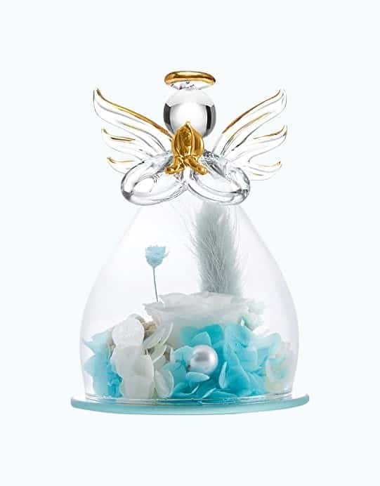 Preserved Rose with Angel Figurine