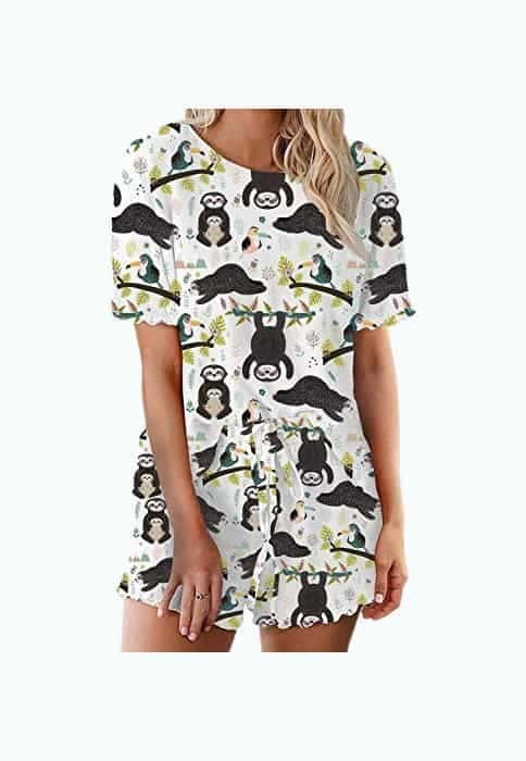 Women Sloth Pajamas Shorts Set