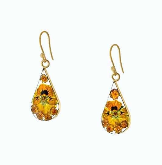 Pressed Flower Teardrop Earring