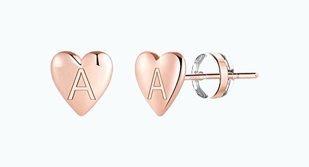 Heart Initial Stud Earrings