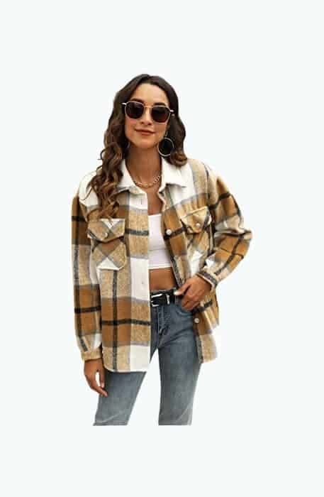 Women’s Casual Plaid Wool Shirt Jacket