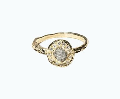 14k Gold Rough Diamond Halo Ring