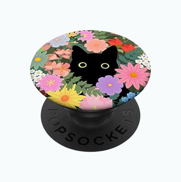 Black Cat In Spring Flowers PopSocket