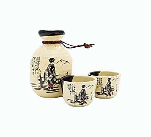 Japanese Sake Set Bottle And Two Cups