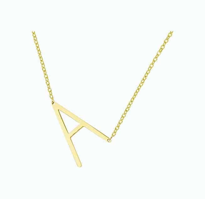 Sideways Large Initial Necklace 18k Gold Plated