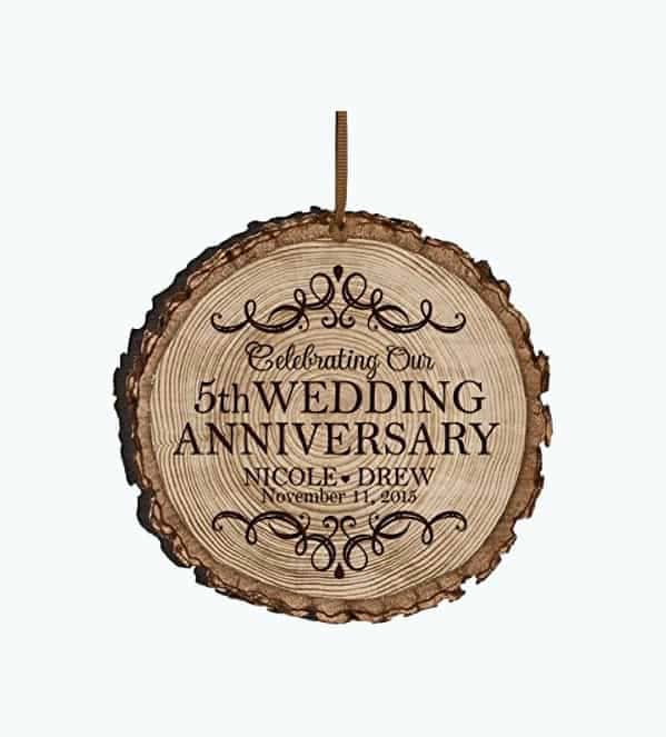 Personalized 5th Anniversary Bark Style Christmas Ornament