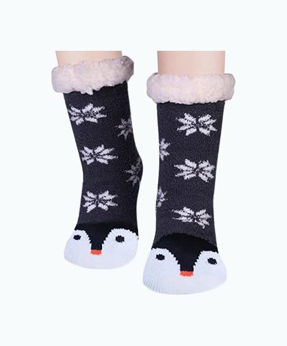 Fuzzy Penguin Slipper Socks