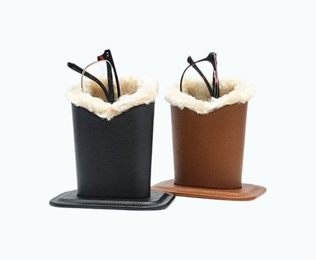 Leather Eyeglass Holder Stands with Soft Plush Lining