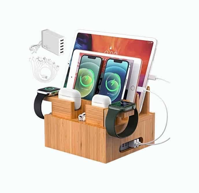 Bamboo Charging Station Organizer