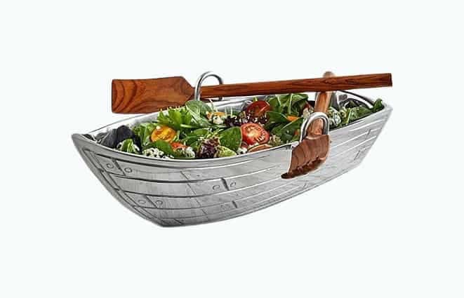 Row Boat Serving Bowl with Wood Serving Utensils