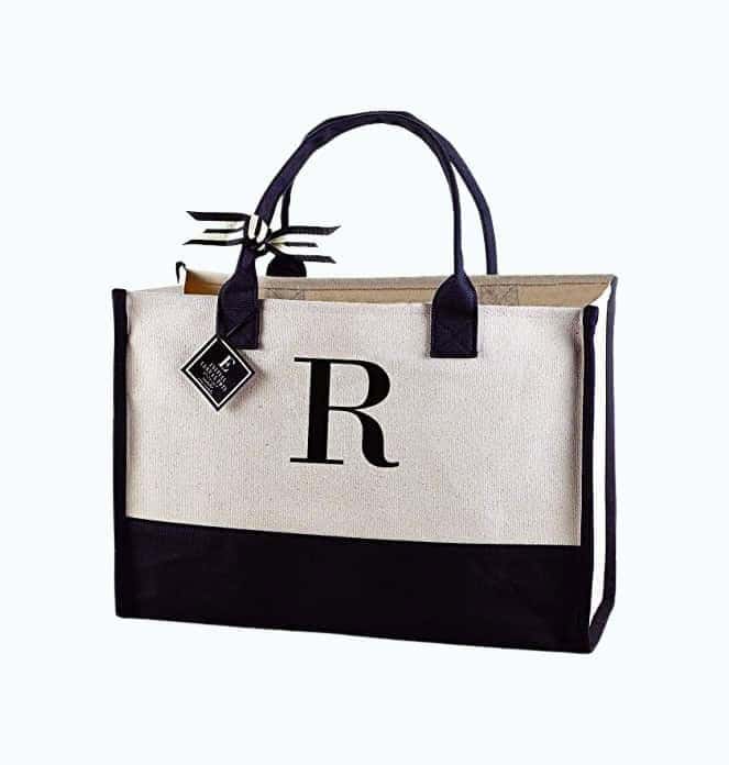 Classic Black and White Initial Canvas Tote