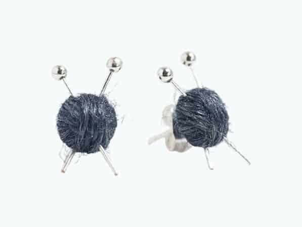 Wool Yarn Ball And Needles Earrings