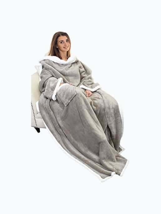 Sherpa Wearable Blanket with Sleeves Arms