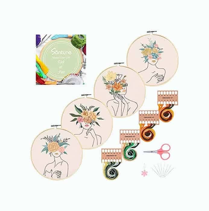 4 Pack Embroidery Kit with Patterns and Instructions