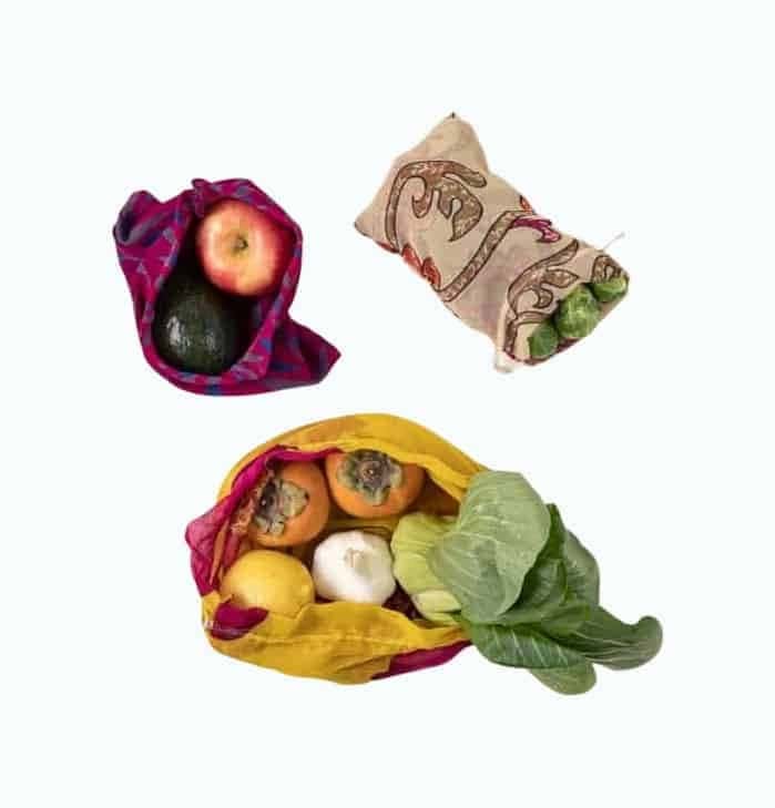 Repurposed Sari Produce Shopping Bags - Set of 3