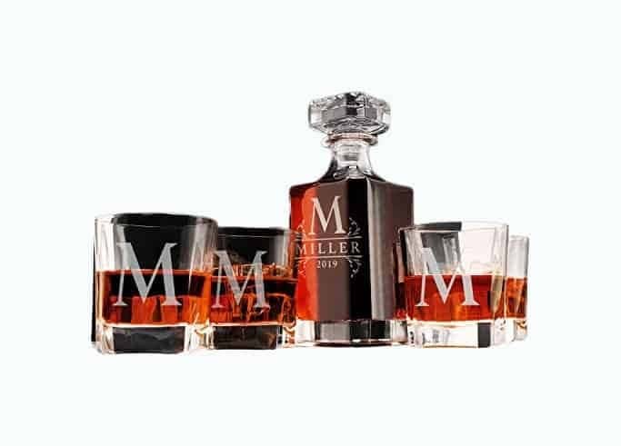 Personalized 5 Piece Whiskey Decanter Set