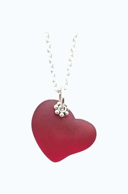 Red Heart Sea Glass Necklace