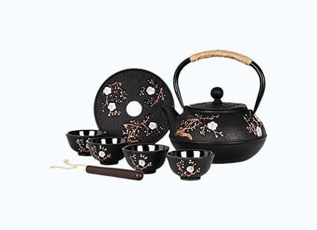 Japanese Style Cast Iron Teapot with 4 Tea Cups