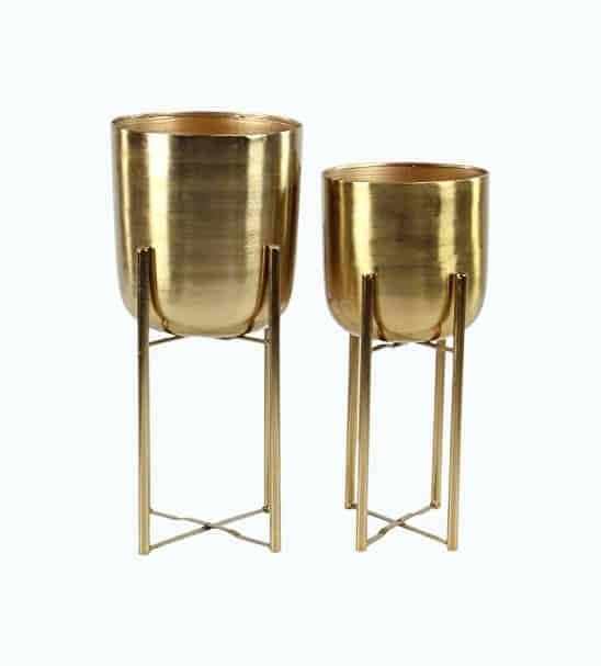 Gold Metal Planters With Gold Stands