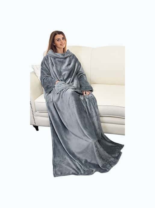 Wearable Blanket with Sleeves and Pocket