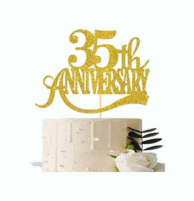 Gold Glitter 35th Anniversary Cake Topper