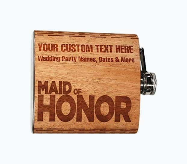 Maid Of Honor Wood Hip Flask