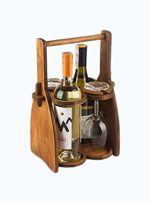 Wooden Wine & Beer Bottles & Glasses Caddy