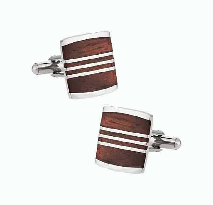 Cherry Wood Stainless Steel Cufflinks