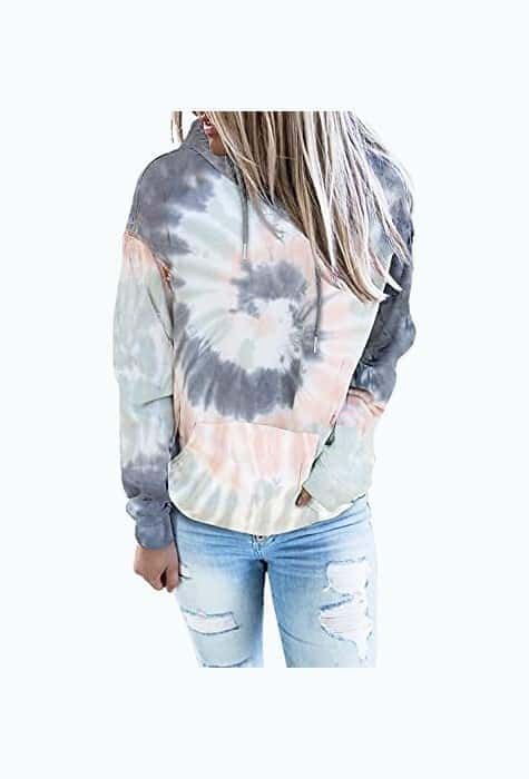 Tie Dye Printed Long Sleeve Drawstring Pullover