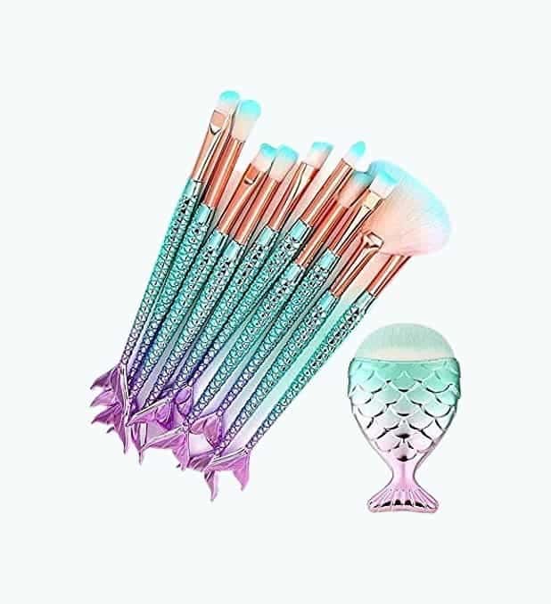 Colorful Mermaid Makeup Brushes 11 Pieces