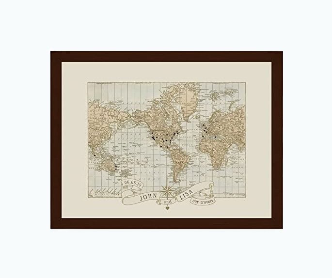 Personalized Wedding Anniversary Push Pin World Map