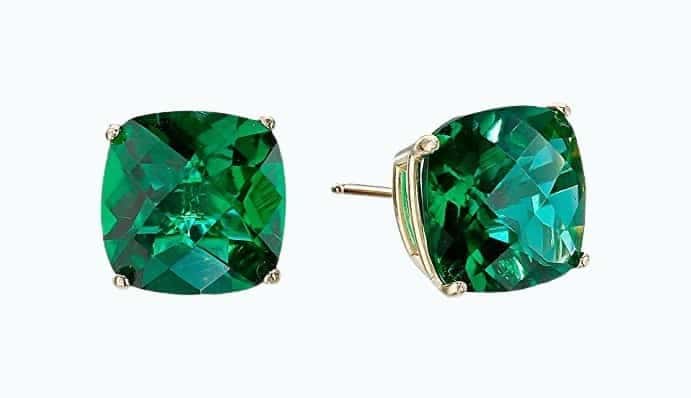 10k Gold Cushion-Cut Emerald Earrings