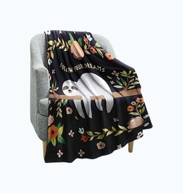 Motivational Sloth Print Throw Blanket