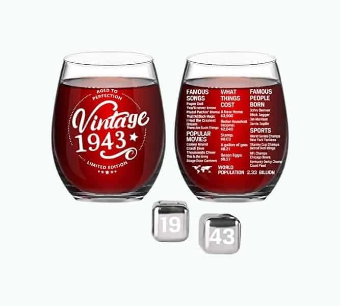 Birth Year “Vintage” Stemless Wine Glass