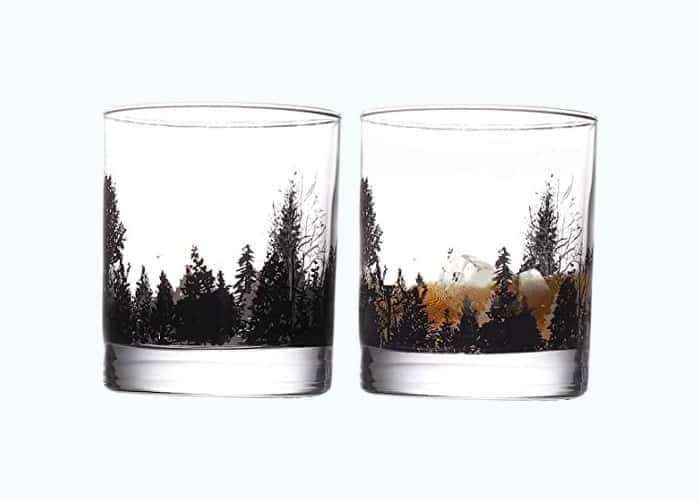 Whiskey Glass Set of 2 Forest Landscape Handmade