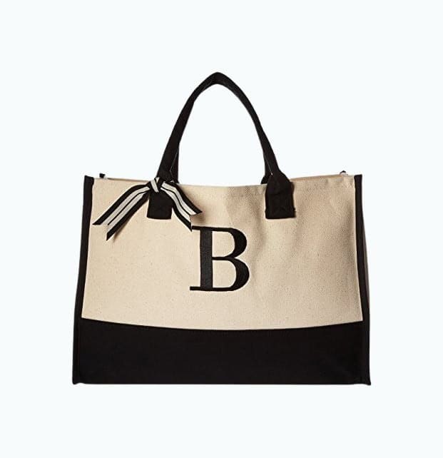 Black and White Initial Tote Bag