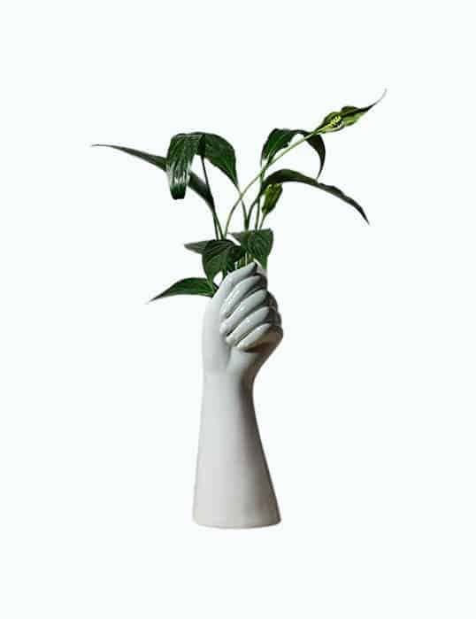 White Ceramic Hand Bud Flower Vase