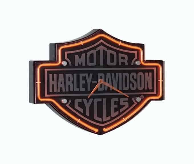 Harley-Davidson Etched Bar & Shield Shaped Neon Clock