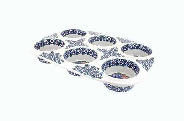 Blue Rose Polish Pottery Muffin Pan