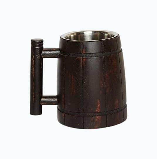 Handmade Wooden Beer Mug with 18oz Stainless Steel Cup