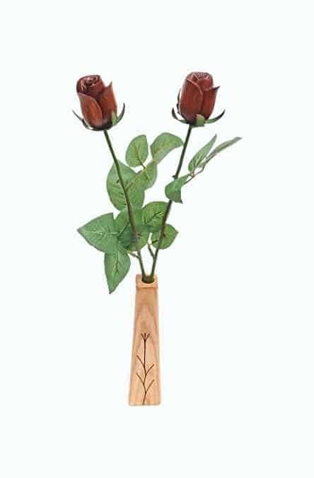 2-Stem Natural Wood Roses with Vase