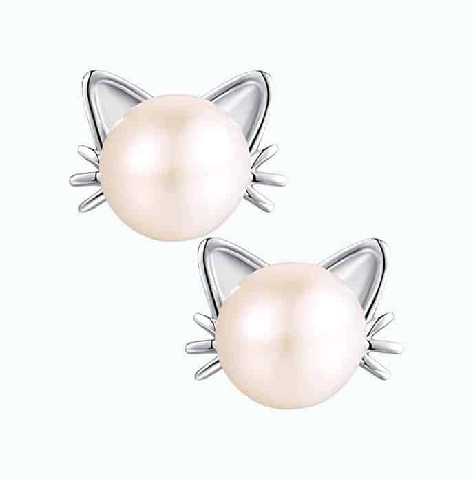 Cat Pearl Stud Earrings