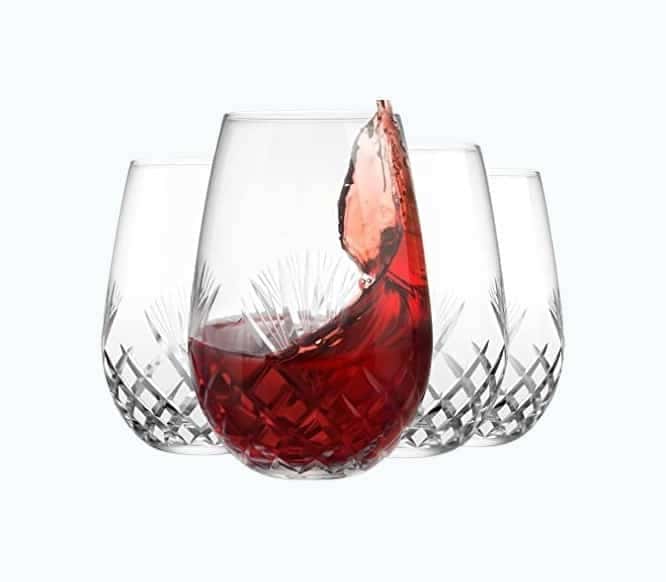 Hand-Cut Stemless Wine Glasses